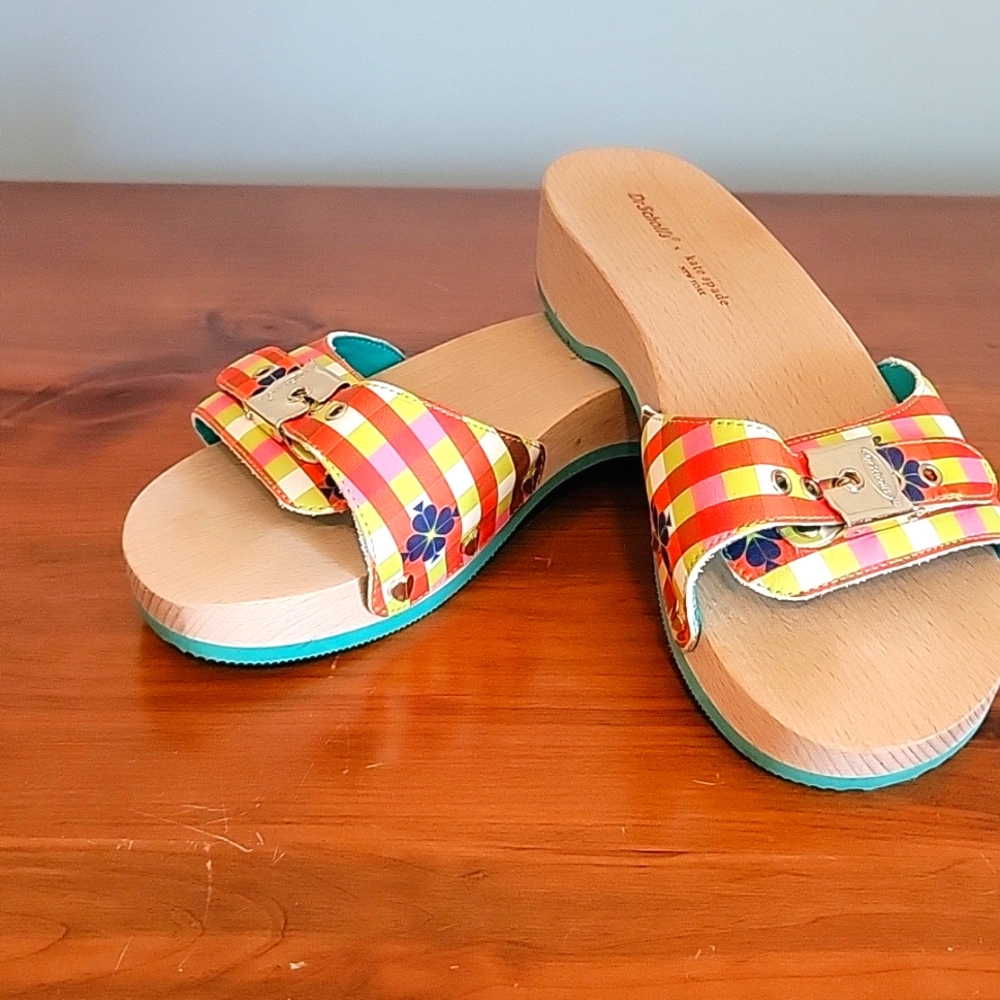 Kate Spade x Dr. Scholl's wooden plaid slides